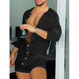 Rave Outfits Men Shorts 2 Piece Set Pure Color Tight Long Sleeve Sexy Jumpsuit