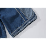 Men Jean Shorts Letter Embroidered Color Block Denim Shorts Men's High Street Fashion Brand Color Contrast Patchwork Middle Pants Summer Trendy Fifth Pants