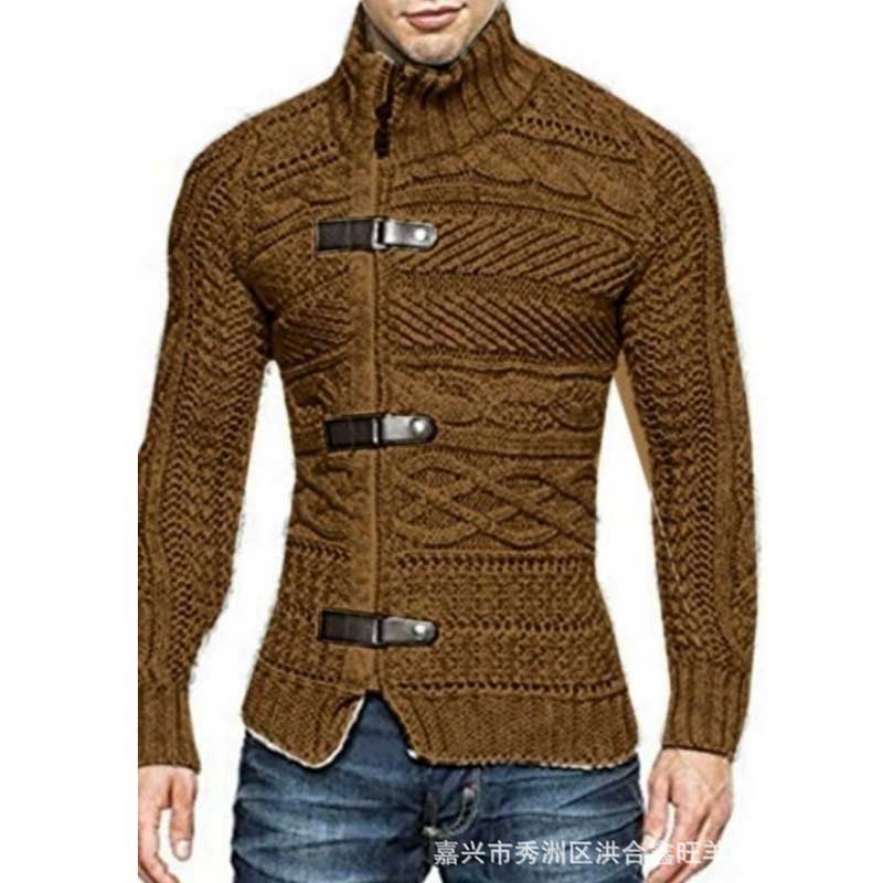 Men's Turtleneck Leather Ring Long-Sleeved Sweater Sweater Men