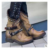 Coachella Festival Boots Round Toe Leather Boots Side Zipper Martin Boots