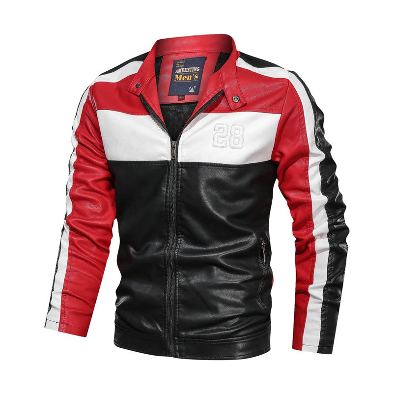 Spring and Autumn Stand Collar Leather Coat Youth Slim-Fit Contrast Colors PU Leather Men's Pu Jacket