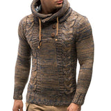 Men's Fashion Stand Collar Hoodie with Drawstrings Knitwear Sweater Leisure Pullover Sweater Men Pullover Sweater