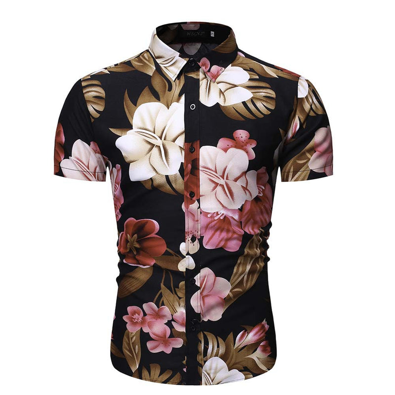 Men's Clothing Summer Men's Loose Fashion Short Sleeve Shirt Printed Shirt Casual Beach Men Shirt