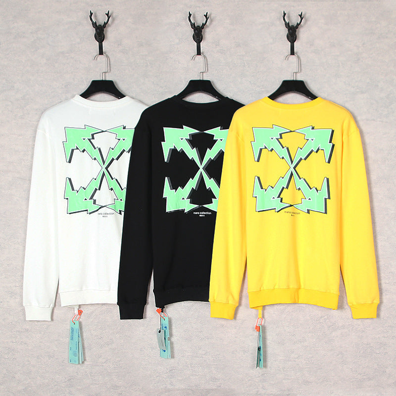 Autumn And Winter Green Lightning Arrow Pattern Crew Neck Pullover Sweatshirt