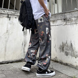 Summer Trendy Ins Harajuku Style Trending Graffiti Splashed Ink Printing Wide-Leg Pants Men's and Women's Casual Pants Fashionable Pants