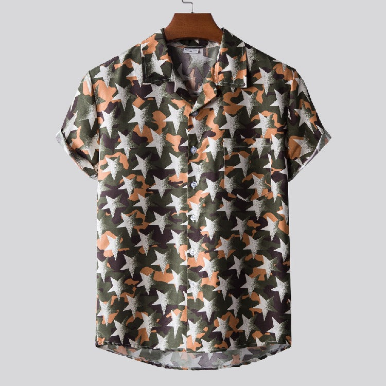 Summer Men's Loose Printed Short-Sleeved Shirt Large Size Fashion Casual Beach Style Men Shirt