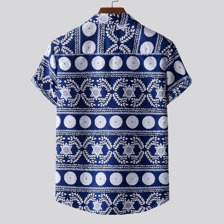 Summer Men's Loose Short Sleeve Printed Retro Sports plus Size Casual Beach Style Men Shirt