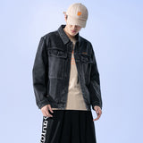 Men's Spring Black Denim Jacket Loose Plus Size Retro Casual Men Denim Jacket