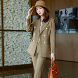 Women Pants Suit Uniform Designs Formal Style Office Lady Bussiness Attire Plaid Double Breasted Suit Female Fashionable Suit
