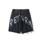 Mens Jean Shorts Striped Letters Graffiti Printing Denim Shorts Men's High Street Fashion Brand Street Fashion Loose Pants