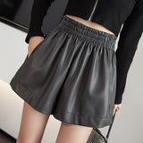 Leather Shorts Autumn Motorcycle PU Leather Short Female Wide-Leg Bootcut Shorts