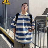 Men Polo Shirts Striped Short Sleeve Polo Collar Top