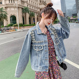 Pearl Jean Jacket Spring and Autumn Loose Short Denim Jacket for Women