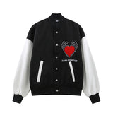 Mens Fall Outfits Retro Patchwork PU Leather Jacket Loose Casual Baseball Uniform Jacket