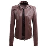 Hot Pink Motorcycle Jacket Autumn and Winter Leather Women's Slim Short Stand Collar Coat PU Leather Jacket Motorcycle Clothing