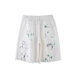 Mens Jean Shorts Paint-Splashing Style Graffiti Printed Denim Shorts Men's Trendy Casual Middle Pants Summer Loose Straight Shorts