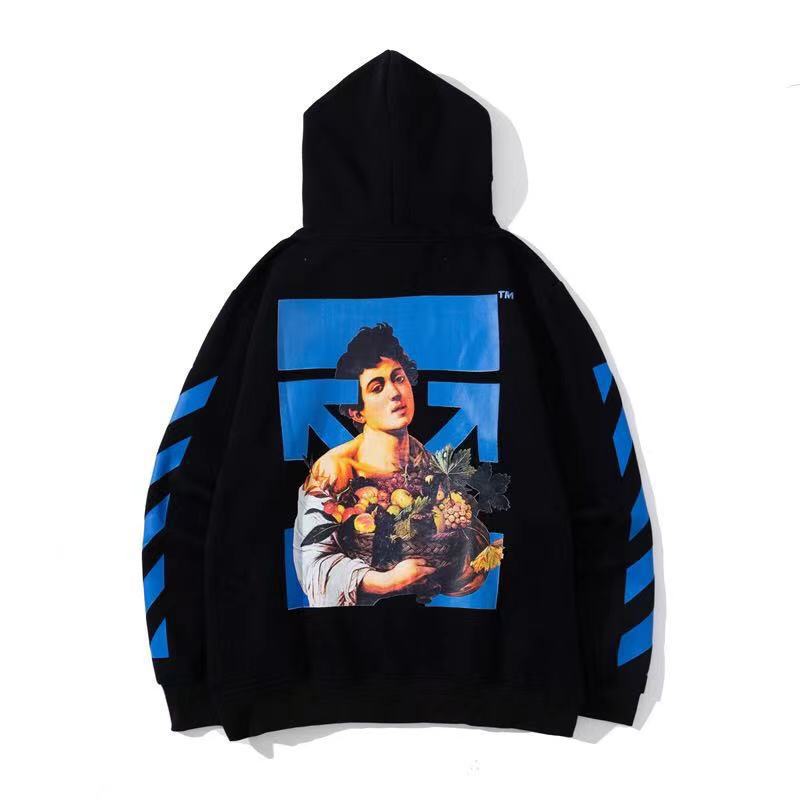 Autumn And Winter Off Women Holding Flowers Basket Pattern Velvet Padded Hooded Sweatshirt
