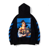 Autumn And Winter Off Women Holding Flowers Basket Pattern Velvet Padded Hooded Sweatshirt