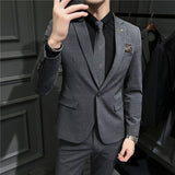 Men Suit Slim-Fit One Button Plaid Two-Piece Set