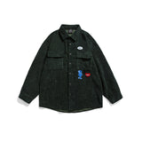 Men Shacket Long Sleeve Autumn Shirt Autumn Corduroy Cartoon Embroidered Lapel Top for Men