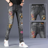 Men Patchwork Jeans Summer Men's Printed Jeans Trendy Casual Pants