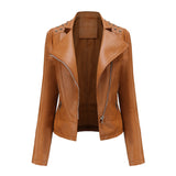 Hot Pink Motorcycle Jacket Spring and Autumn Women's Leather Jacket Slim Thin Motorcycle Clothing