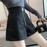 Leather Shorts Autumn Zipper High Waist Wide Leg Pants Outer Wear PU Leather Pants