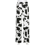 100 Cotton Jeans Women Autumn Cows Pattern Printed High Waist Straight Casual Mopping Pants
