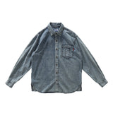 Men Shacket Long Sleeve Autumn Shirt Autumn Snowflake Washed-out Vintage Loose Denim Casual Shirt