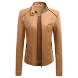 Hot Pink Motorcycle Jacket Autumn and Winter Leather Women's Slim Short Stand Collar Coat PU Leather Jacket Motorcycle Clothing