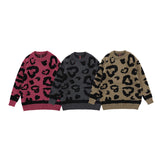 Men Fall Outfits Hip Hop Retro Leopard Print Round Neck Sweater Loose Sweater