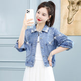 Pearl Jean Jacket Beaded Denim Jacket Women's Short Jacket Top