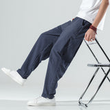 Men Casual Pants plus Size Loose Trousers Summer Men's Striped Casual Pants Loose Cotton Linen Fabric Retro Wide Leg Ankle-Tied Harem Pants