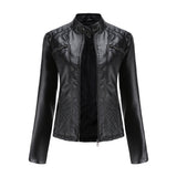 Hot Pink Motorcycle Jacket Women Casual Leather Clothing Stand-up Collar Jacket