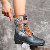 Coachella Ankle Boots Vintage Embroidery Embroidered Mid-Calf Square Heel Large Size Boots