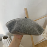 Beret Hat Black Vintage Wool Women's Autumn Winter Japanese Winter Warm Woolen Hat
