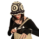 Toque Women's Elegant Hollow Knitted Woolen Cap Bucket Hat Summer