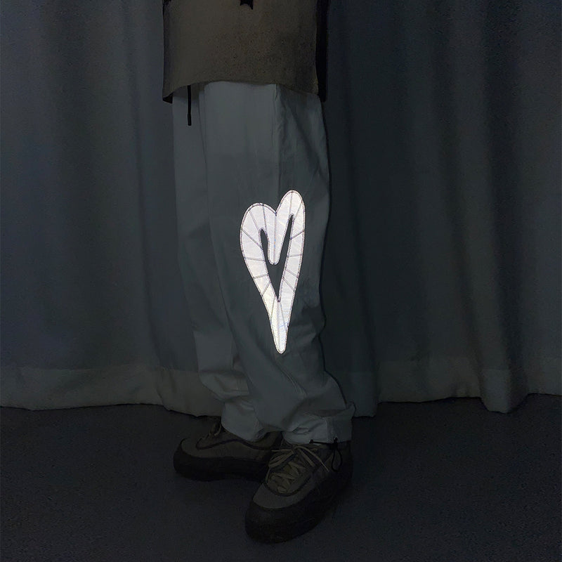 Men Pants Summer Trousers Letter Reflective Embroidered Slacks Men's Drawstring Jogger Pants Trendy Elastic Waist Pants