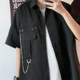 Harajuku Clothing Men's Casual Shirts Summer Short Sleeve Shirt Men's and Women's Loose Cardigan Top Tide