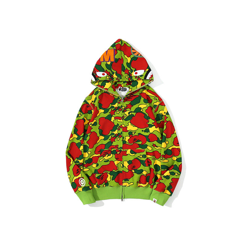 A Bath Ape Shark Head Ape Head XINGX Camouflage Sweater Men's Casual Zip Coat