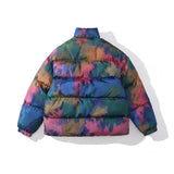 Men Fall Outfits Oversize Thickened Tie-Dye Stand-up Collar Cotton-Padded Coat Loose Cotton Padded Jacket