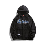 Men Fall Outfits Retro Hooded Coat Letter Flocking Embroidered Sports Sweater