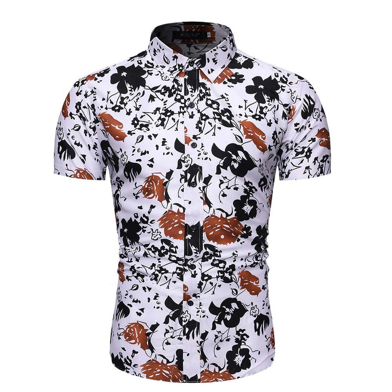 Men's Summer Men's Loose Short Sleeve Shirt Printed Shirt Casual Beach Men's Shirt