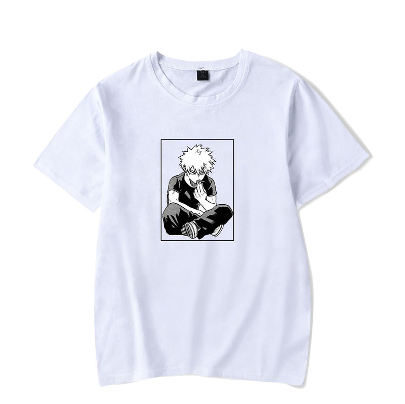 Anime Tshirts Aesthetic Men's Shirt Men's Anime Print Fashion Short Sleeve T-shirt round Neck Loose T-shirt