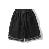 Men Jean Shorts Letter Denim Shorts Men's High Street Fashion Brand Color Contrast Patchwork Summer Trendy Loose Pants