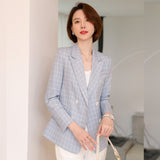 Women Pants Suit Uniform Designs Formal Style Office Lady Bussiness Attire Black Spring and Autumn Professional Blue Plaid Top