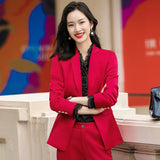 Women Pants Suit Uniform Designs Formal Style Office Lady Bussiness Attire Red Autumn Long Sleeve Suit Coat For Women