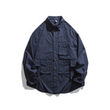 Men Shacket Long Sleeve Autumn Shirt Autumn Shirt Solid Color Casual Retro Loose Casual Shirt Men