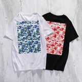 A Ape Print T Shirt Casual White Letter Crew Neck Summer Pullover Short Sleeve T-shirt