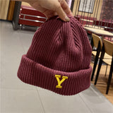 Toque Japanese Style Alphabet Embroidery Woolen Cap Women's Autumn and Winter Warm Knitted Hat Beanie Hat Men